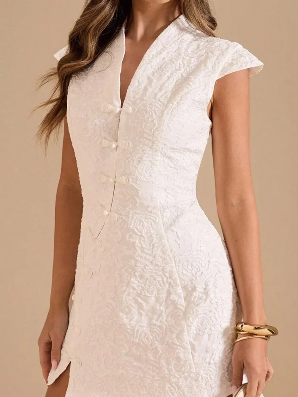 White Elegant Women's Cheongsam Cocktail Party Mini Dress